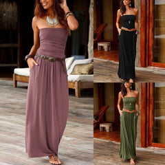 Womens Bandeau Holiday Long Dress